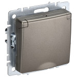 Розетка с заземлением со шторками и крышкой IEK Brite IP44, 16A/250В, шампань, IEK