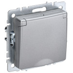 Розетка с заземлением со шторками и крышкой IEK Brite IP44, 16A/250В, алюминий, IEK