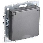 Розетка с заземлением со шторками и крышкой IEK Brite IP44, 16A/250В, сталь, IEK