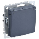 Розетка с заземлением со шторками и крышкой IEK Brite IP44, 16A/250В, маренго, IEK