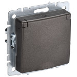 Розетка с заземлением со шторками и крышкой IEK Brite IP44, 16A/250В, темная бронза, IEK