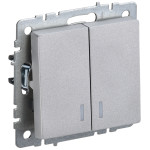 Выключатель 2-клавишный с подсветкой IEK Brite, 10A/250В, алюминий, IEK