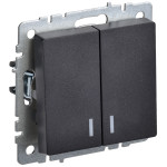Выключатель 2-клавишный с подсветкой IEK Brite, 10A/250В, черный, IEK