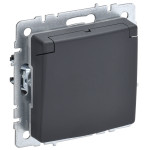 Розетка с заземлением со шторками и крышкой IEK Brite IP20, 16A/250В, графит, IEK