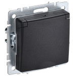 Розетка с заземлением со шторками и крышкой IEK Brite IP20, 16A/250В, черный, IEK
