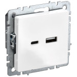 Розетка USB двойная IEK Brite A+C 18Вт белый, IEK
