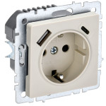 Розетка с заземлением с защитными шторками с USB IEK Brite 16А A+C 18Вт бежевый, IEK
