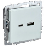 Розетка USB двойная IEK Brite A+C 18Вт жемчужный, IEK