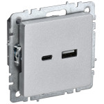 Розетка USB двойная IEK Brite A+C 18Вт алюминий, IEK