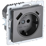 Розетка с заземлением с защитными шторками с USB IEK Brite 16А A+C 18Вт сталь, IEK