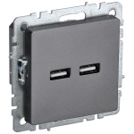 Розетка USB двойная IEK Brite A+A 5В 3,1А сталь, IEK