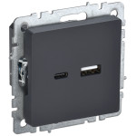 Розетка USB двойная IEK Brite A+C 18Вт графит, IEK