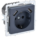 Розетка с заземлением с защитными шторками с USB IEK Brite 16А A+A 5В 3,1А маренго, IEK