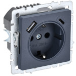 Розетка с заземлением с защитными шторками с USB IEK Brite 16А A+C 18Вт маренго, IEK