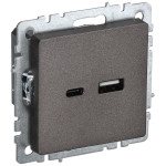 Розетка USB двойная IEK Brite A+C 18Вт темная бронза, IEK