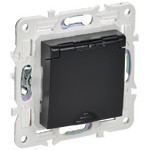Розетка с заземлением со шторками и крышкой IEK SKANDY IP44 16А черный, IEK