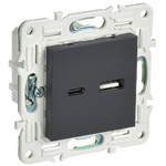 Розетка USB двойная IEK SKANDY A+C 3,1А графит, IEK