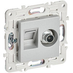 Розетка двойная TV+RJ45 кат.6E IEK SKANDY серебряный, IEK