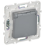 Розетка с заземлением со шторками и крышкой IEK SKANDY IP44 16А серый, IEK