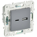Розетка двойная USB IEK SKANDY A+C 3,1А серый, IEK